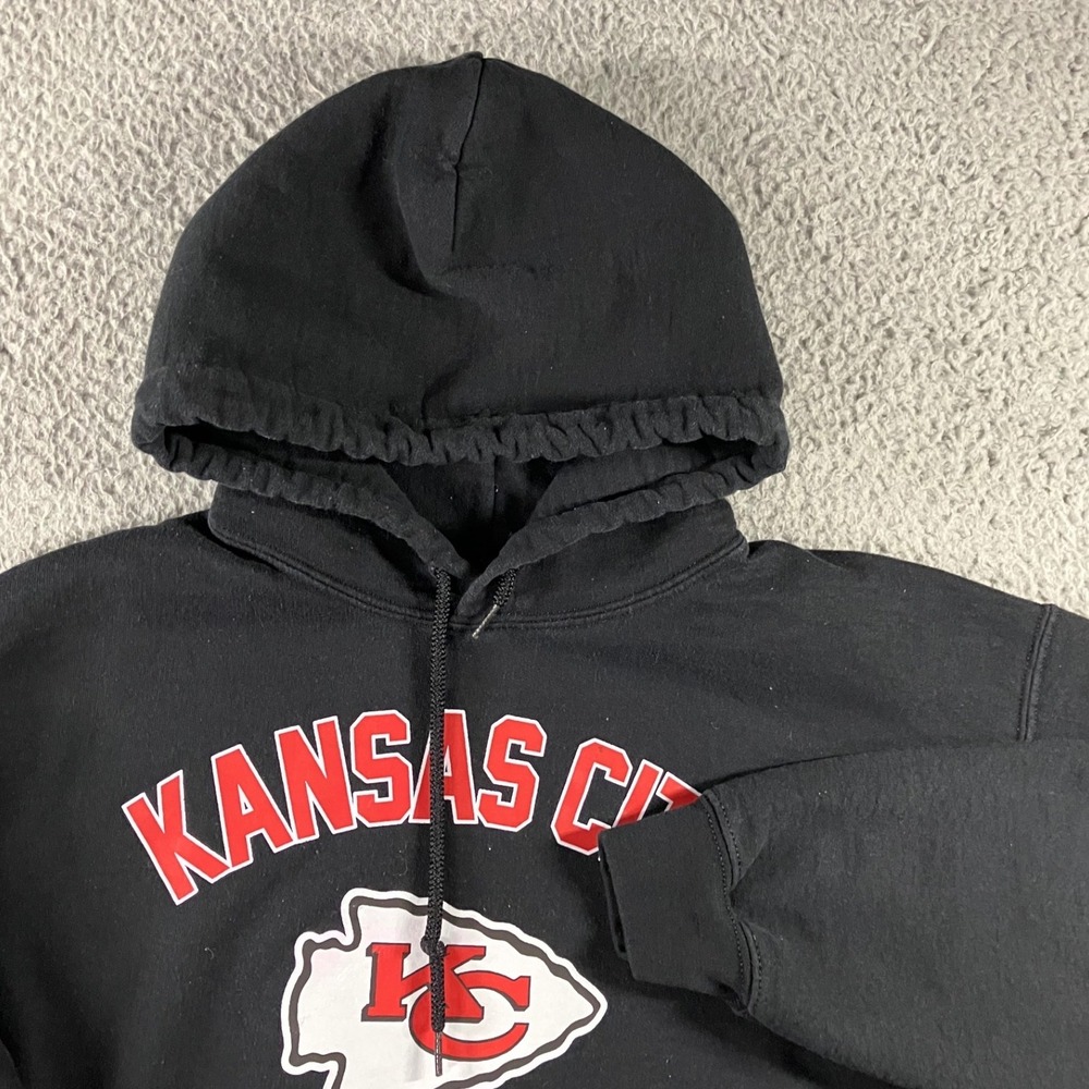 NFL Kansas City Chiefs Hoodie Men M Black Graphic Relaxed Retro Grunge‎ Pullover